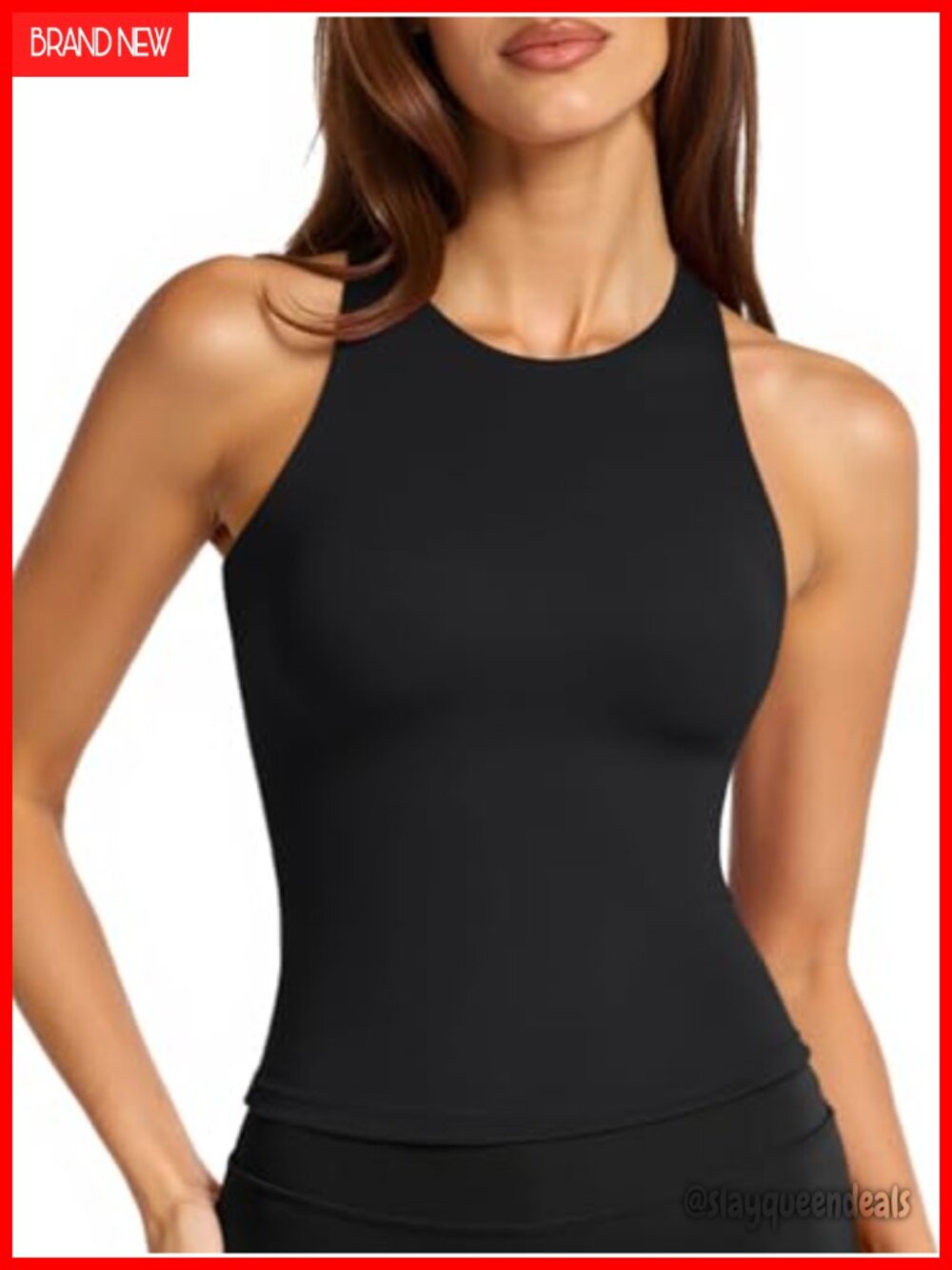 High Neck Workout Tank Top with Built in Bra Strappy Back